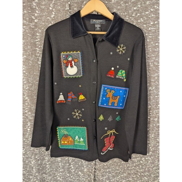Vintage Planet & Company Embroidered Christmas Sweater Women's Medium - Picture 1 of 6